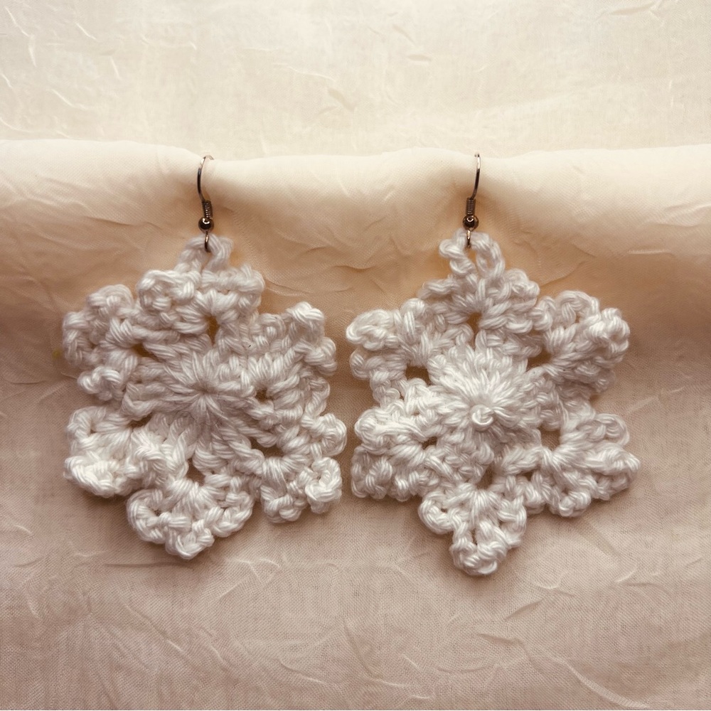 Glow in the Dark Snowflake Earrings, Crocheted Jewelry